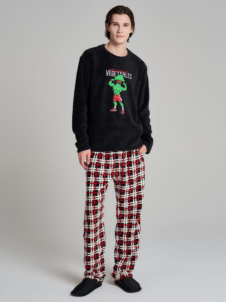 Пижама плюшевая с вышивкой и брюками