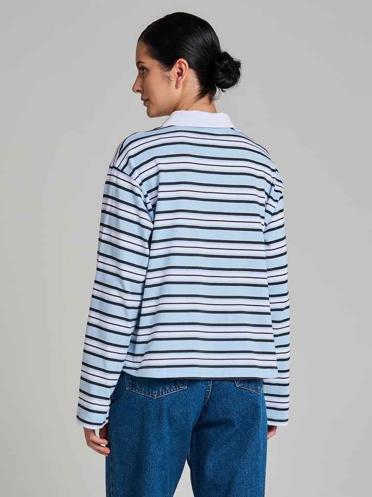 Поло полосатое оверсайз с длинным рукавом