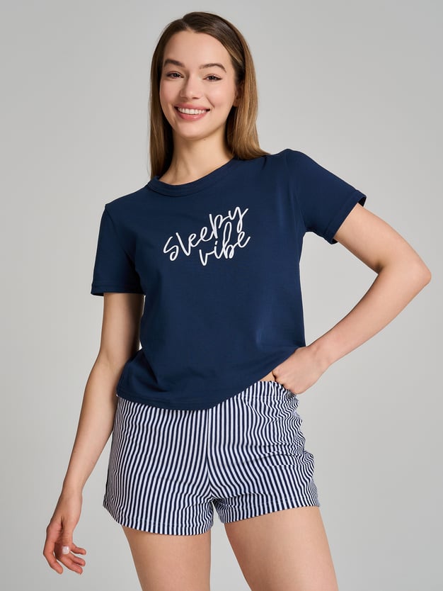 Пижама из хлопка с надписью в полоску