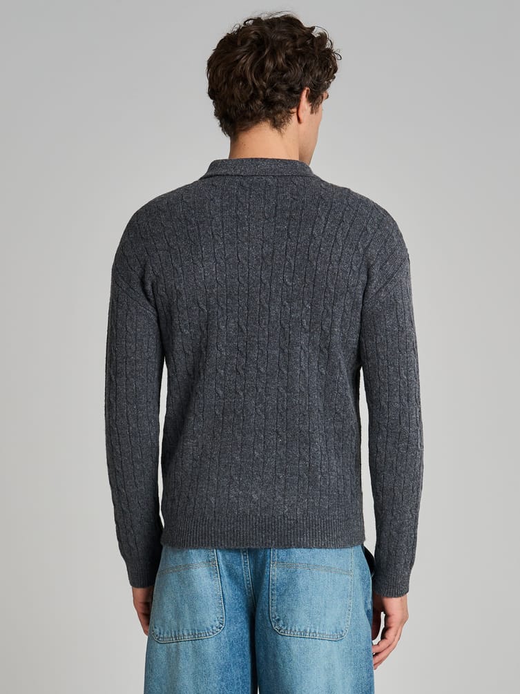 Свитер-поло вязаный с полузамком молния