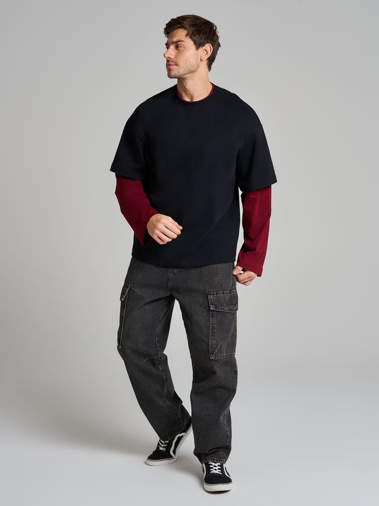 Лонгслив оверсайз с двойным рукавом