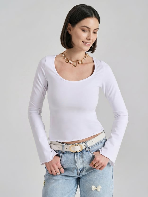 Лонгслив приталенный с длинными рукавами клеш